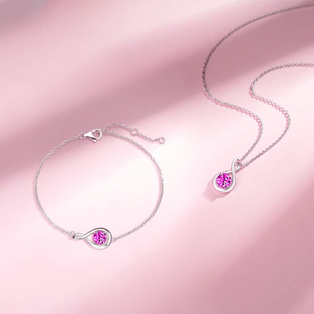 FANCIME Pink Tourmaline Birthstone Necklace for Women Sterling Silver October Gemstone Infinity Pendant Fine Jewelry Graduation Birthday Mothers Day Gifts for Women Her, Chain 16"+2" Extend