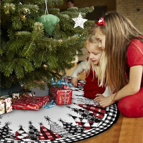 Christmas Tree Skirt 36inch Black Buffalo Plaid Farmhouse Decor