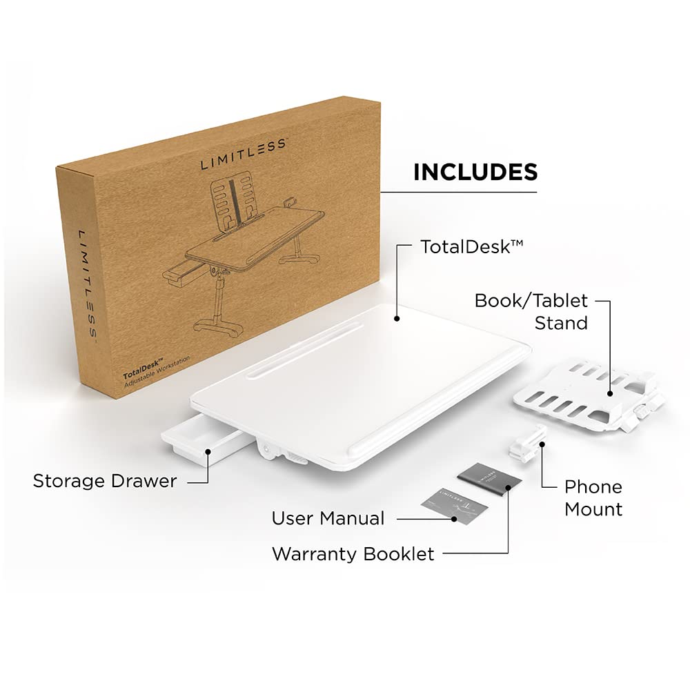 Limitless TotalDesk Portable Workstation and Lap Desk with Adjustable Height & Tilt (White)