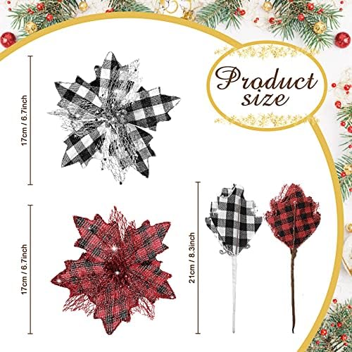 Syhood 13 Pcs Christmas Bow Tree Topper Set Red Black White Buffalo Plaid