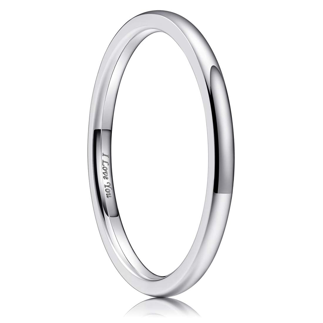 King Will 316L Stainless Steel Wedding Band for Men Women-2mm Width Sliver Plated Wedding Ring Domed Style High Polished with Laser I Love You Comfort Fit Size 11