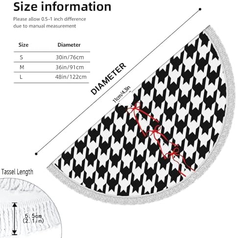 Xmas Tree Skirt 48" Inch,Black and White Houndstooth White Tassel Edge Rustic Christmas Tree Skirts for Party Holiday Decorations Xmas Ornaments