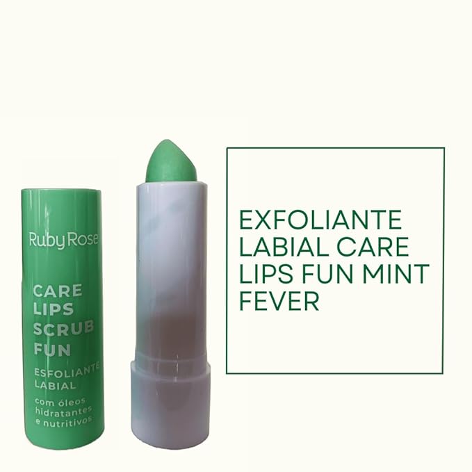 RUBY ROSE COSMETICS - EXFOLIANTE LABIAL CARE LIPS FUN MINT FEVER, exfoliante labial en barra, tiene aceites hidratantes y nutritivos!!