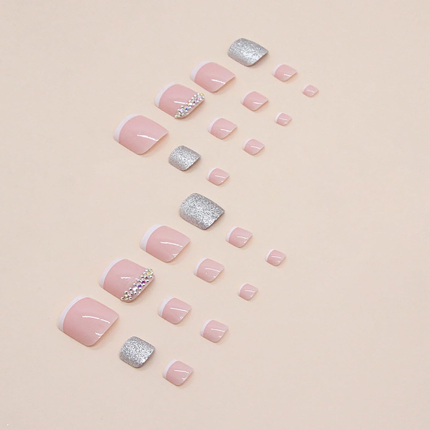 Press-On Rhinestone Toenails, Full Cover Reusable False Nails With Adhesive Tab, Artificial Acrylic Fake Nails for Toe, Glue-On Toenails With Charm, Stick-On Toe Nails for Women