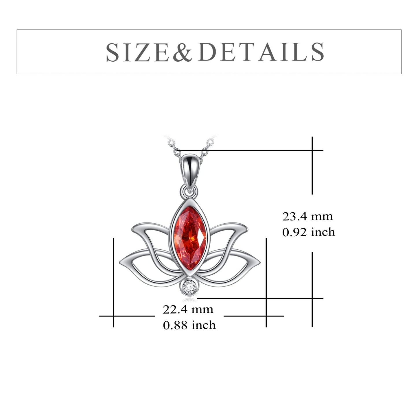 YFN Lotus Necklace Sterling Silver July Birthstone Pendant Created Ruby Jewelry Gifts for Women (Jul)