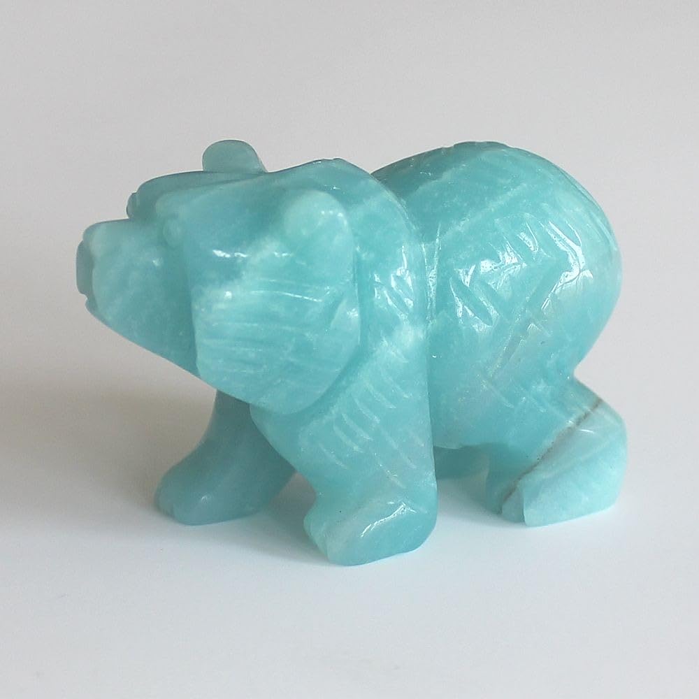 2'' Hand Carved Mixed gemstome Crystal Bear Figurine Animal Carving (Amazonite)