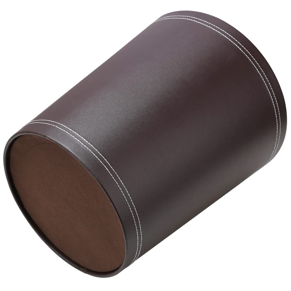 KINGFOM Classic Pu Leather Trash Can Wastebasket, Garbage Container Can for Bathrooms, Powder Rooms, Kitchens, Home, Office and and High Class Hotel Round Brown