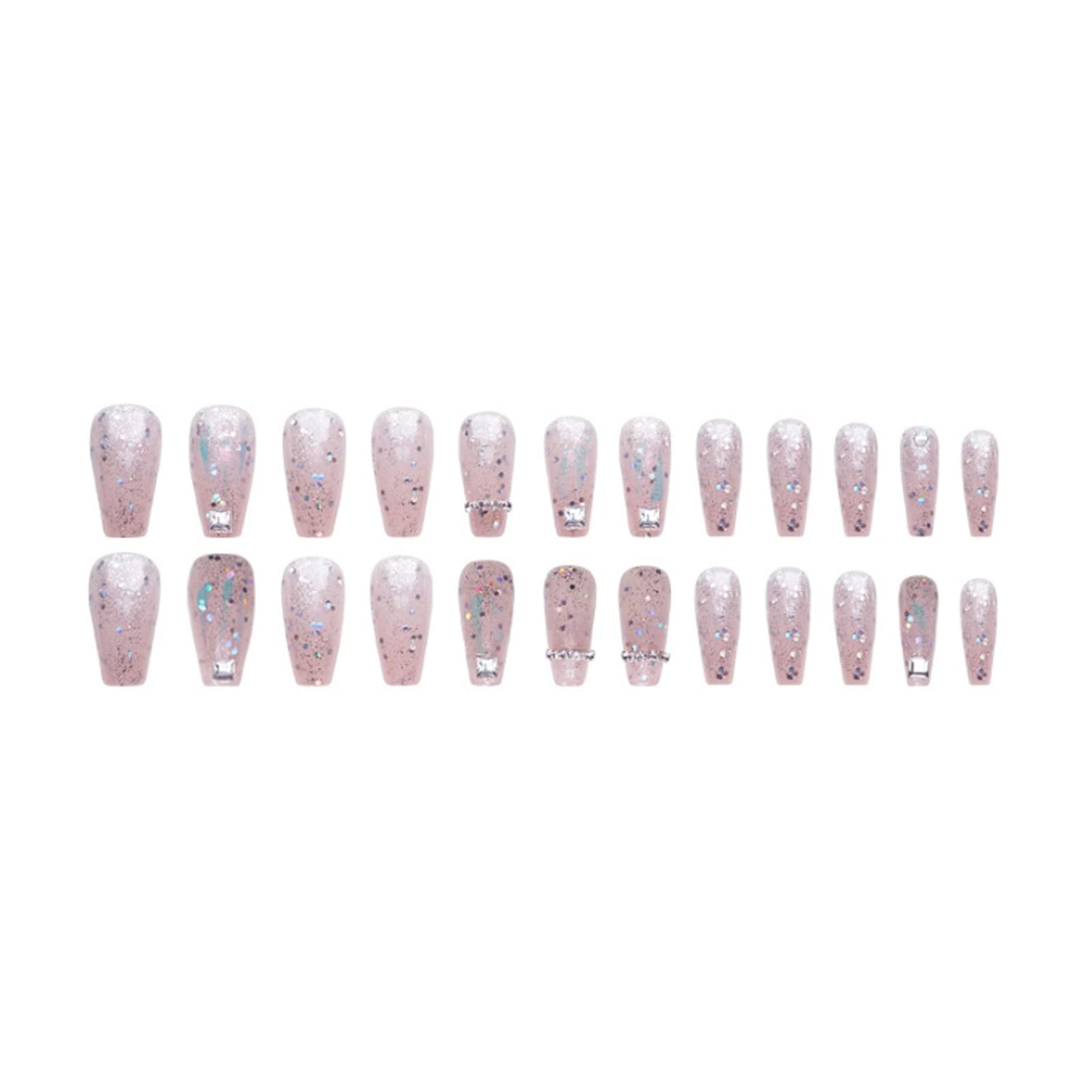 DANMANR Long Press on Nails Square French Fake Nails Full Cover Nude Acrylic False Nails for Women and Girls 24PCS (Multicolor Medium Coffin)