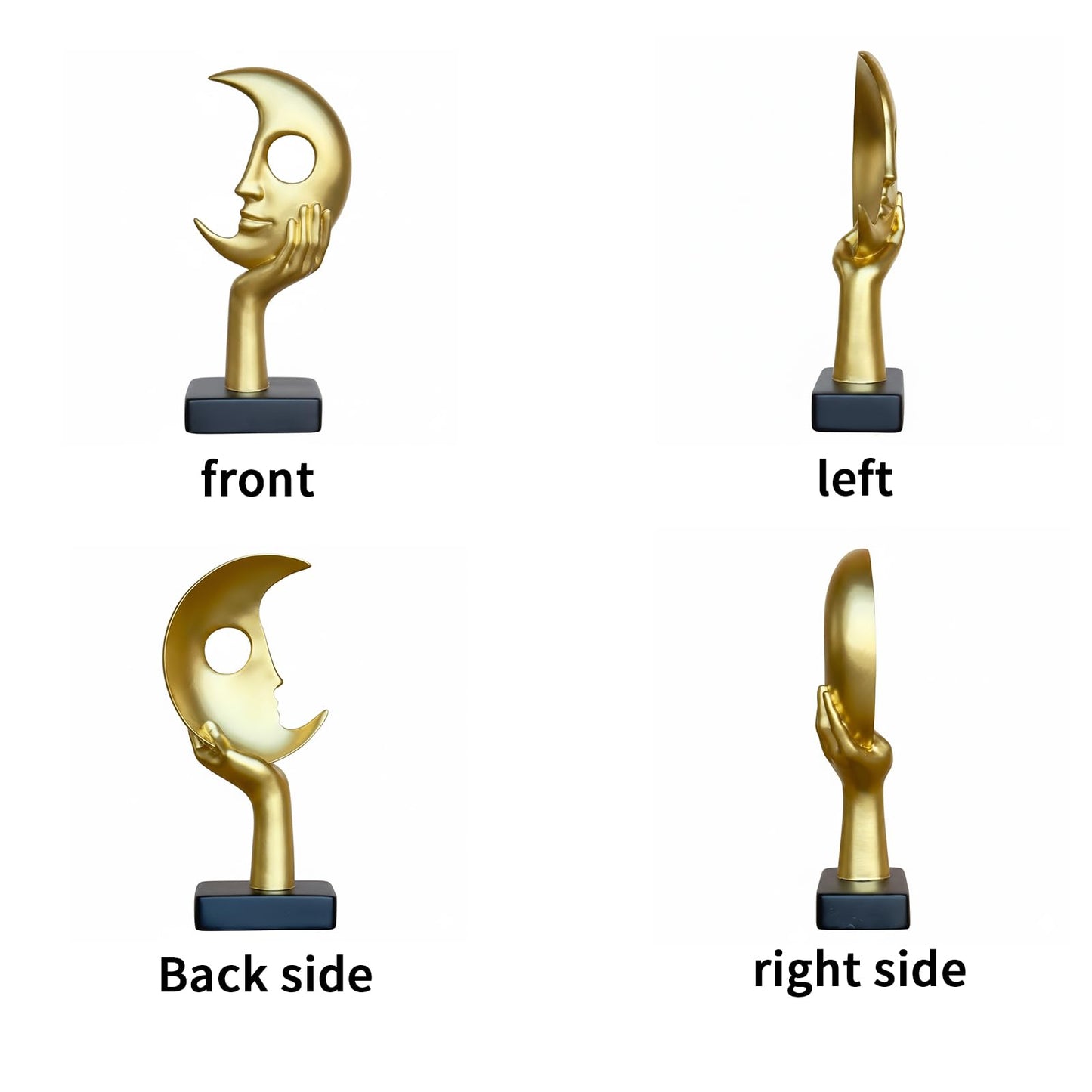 Lodkksg Gold Moon Face Sculpture with Hand, Modern Abstract Art Decor, Black Base