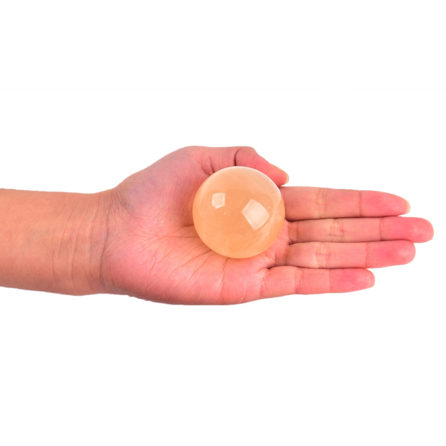 JIC Gem 2inch Natural Orange Calcite Healing Quartz Crystal Sphere Gemstone Ball with Wood Stand for Fengshui Healing and Decoration