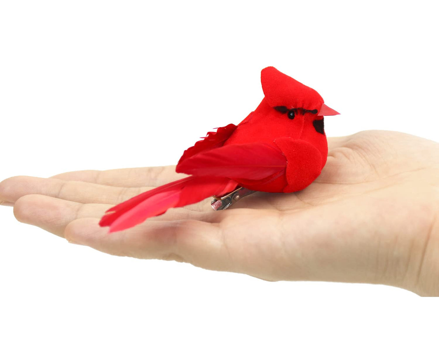 KLEWEE 12 Pcs Cardinal Birds for Crafts, Mini Cardinal Clip On Christmas Tree Ornaments Artificial Red Birds Decorations for Wreaths Centerpieces DIY Crafts, Red Velvet & Feathers
