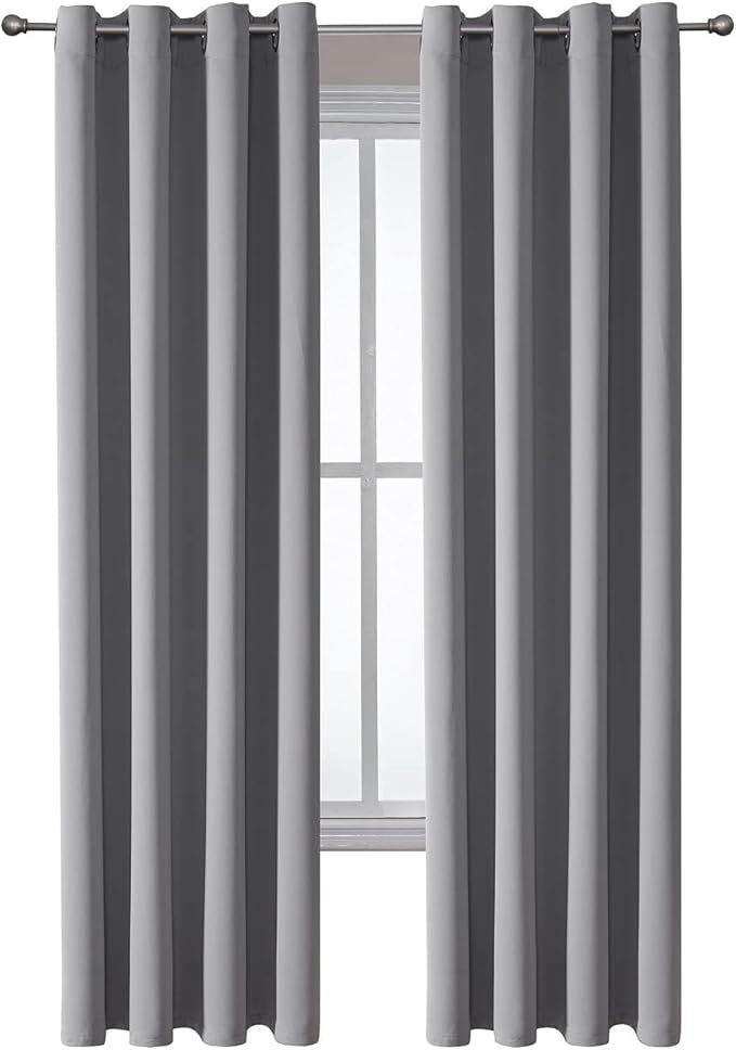 ChrisDowa Grommet Blackout Curtains for Bedroom and Living Room - 2 Panels Set Thermal Insulated Room Darkening Curtains (Light Grey, 52W x 72L)