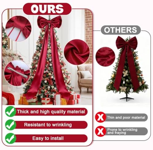 Dreamtop Giant Bow Decor, 19x75 Inch Christmas Tree Bow Topper Decoration for Christmas Tree for Home Wreath Wall Backdrop Birthday Wedding Party Decorations (Red)