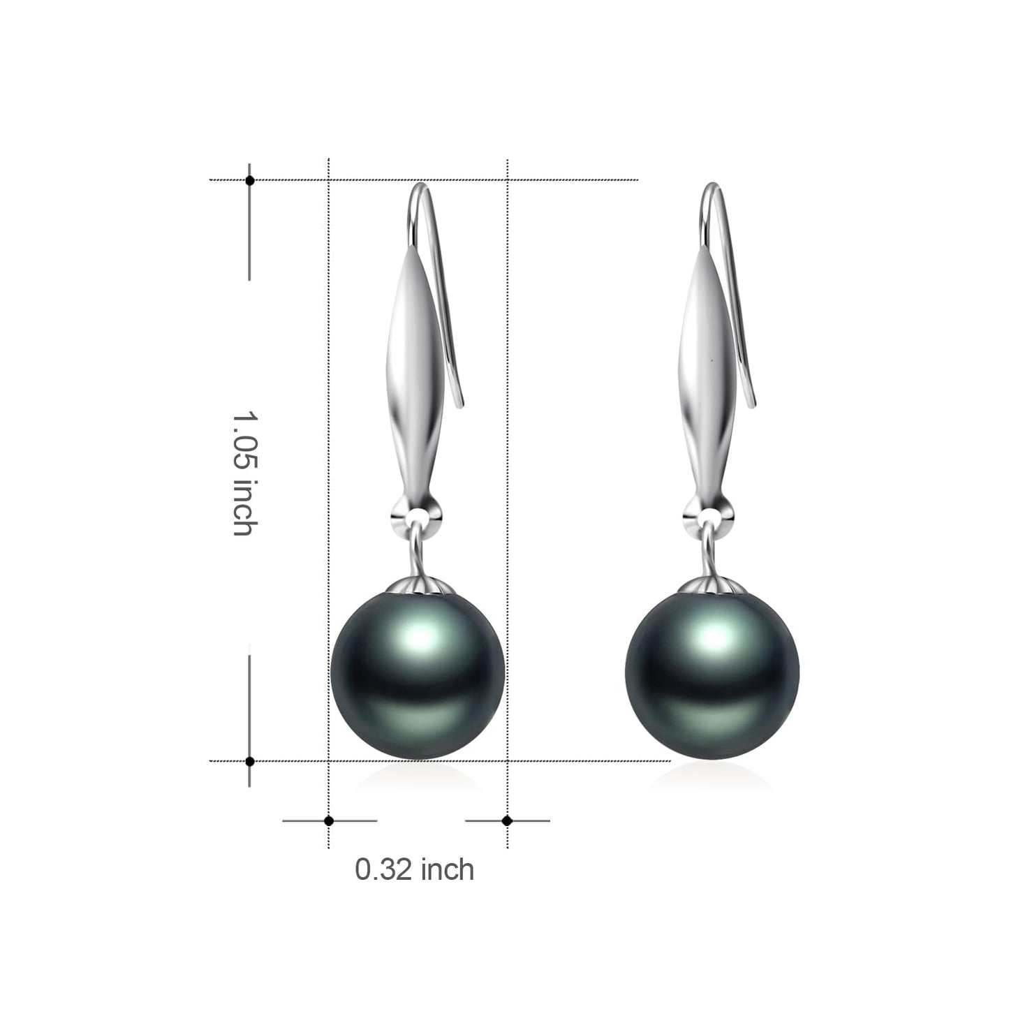 SISGEM 18k White Gold Simulated Black Freshwater Cultured Pearl Dangle Earring, 8 mm