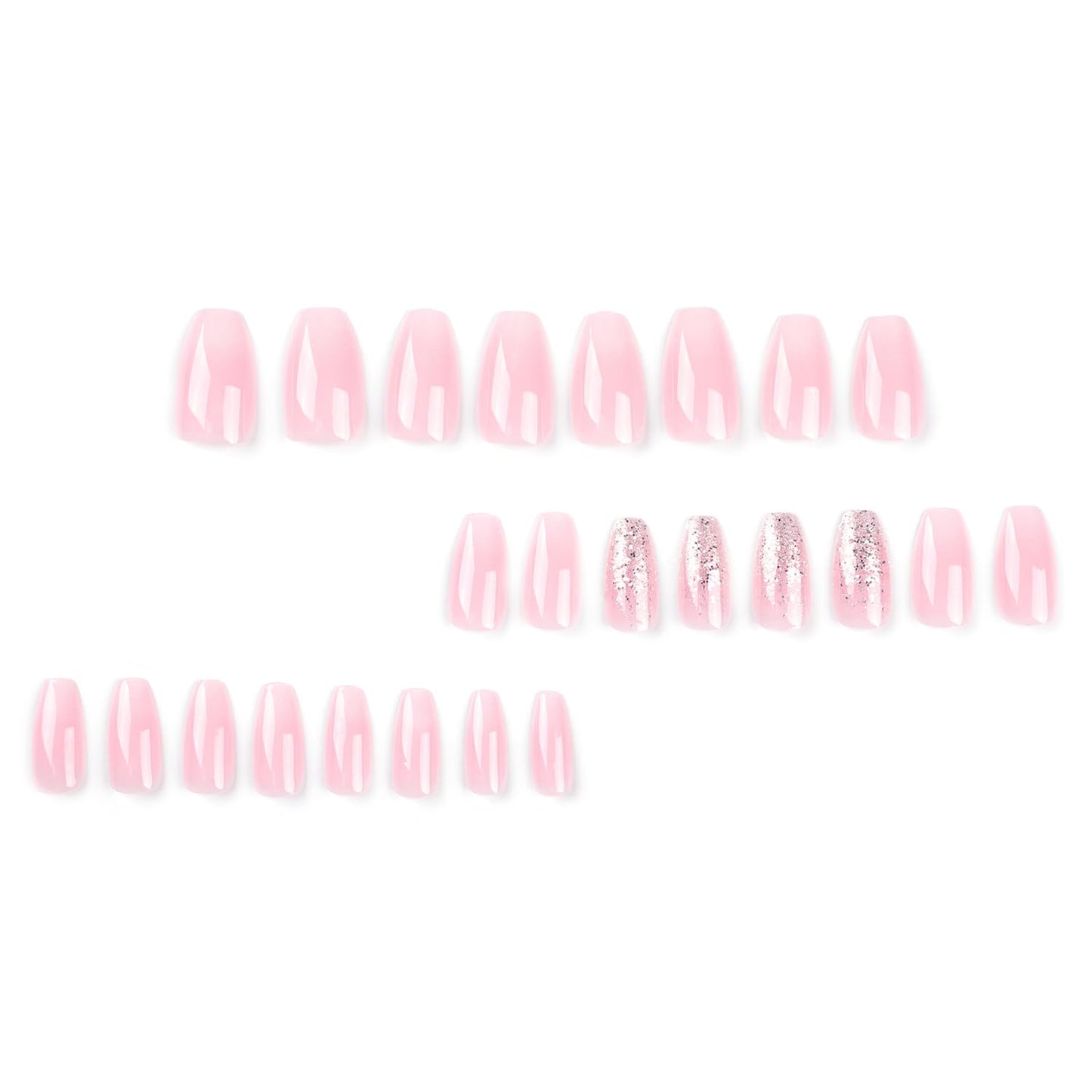SWEKKE Medium Coffin French Fake Nails - Pink Gradient Full Cover Glossy Glue on Acrylic Artificial Nails for Women Girls - 24Pcs