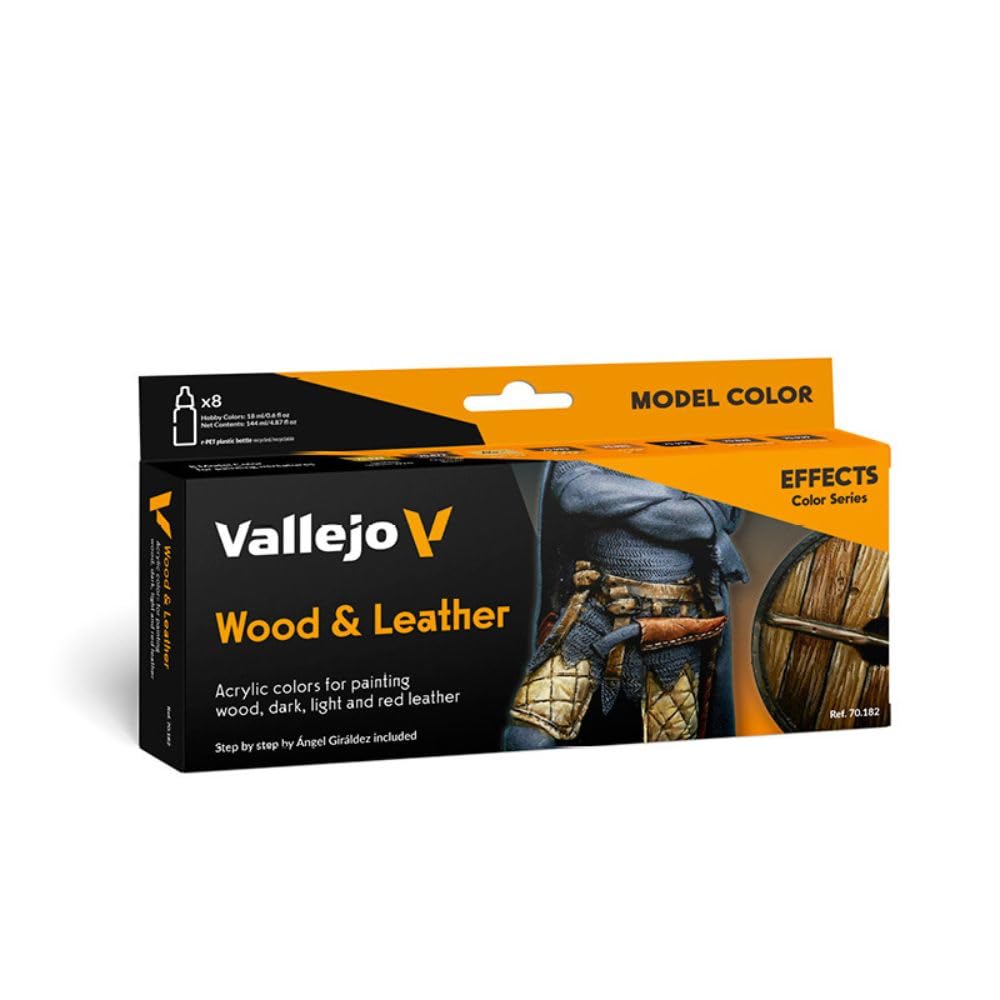 Vallejo - Model Color Effects Wood & Leather Set | Modeling Acrylic Paints | 8 Bottles x 18 ml (0.60 fl.oz.)