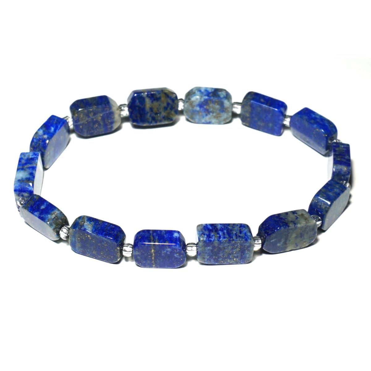 Square Lapis Lazuli Bracelet | Natural Royal Blue 6x8mm Throat & Third Eye Chakra Crystal Gemstone Beads | Handmade Meditation Protection Jewelry | Beading Tool Kit - Fits for 6.5-7.5" Medium Wrist