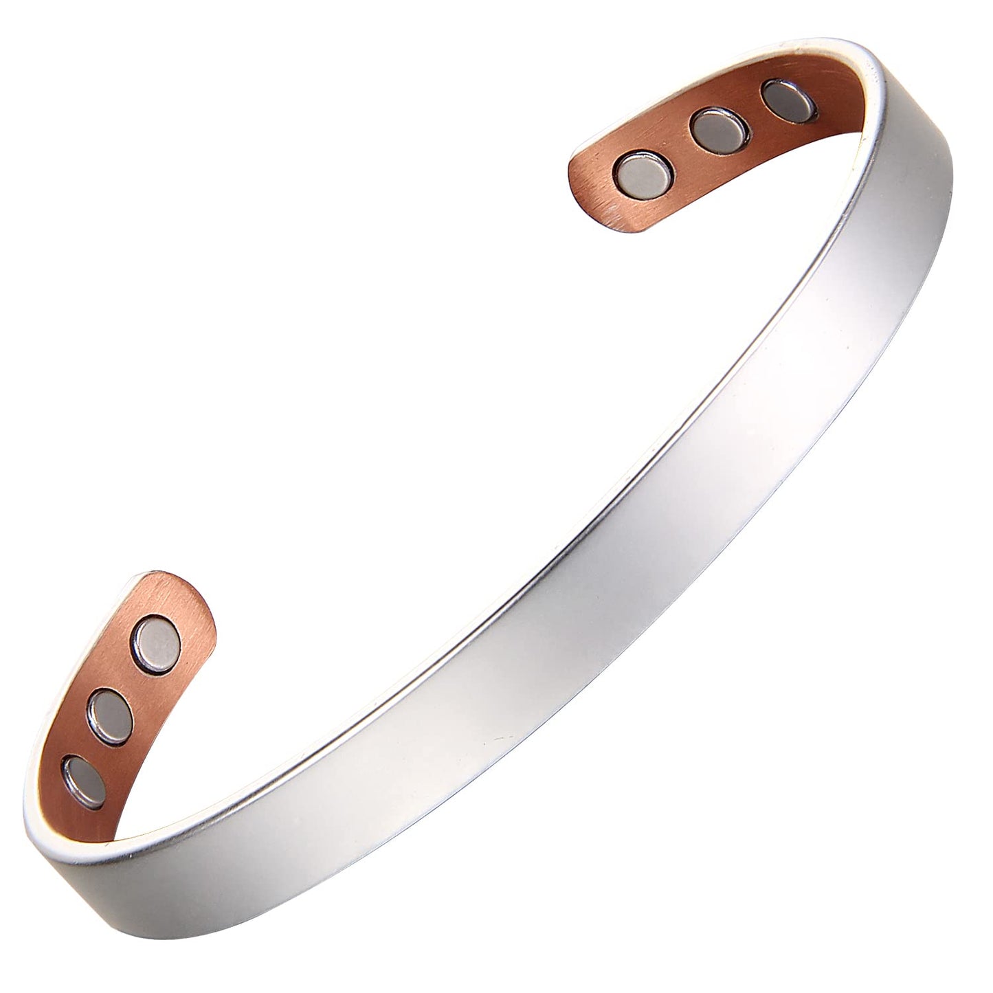 MagEnergy Copper Bracelet for Men and Women, 99.9% Pure Copper Magnetic Bangle with 8pcs 3500 Gauss Magnets, Adjustable Jewelry Gift (Silver / 6.8 Inches)