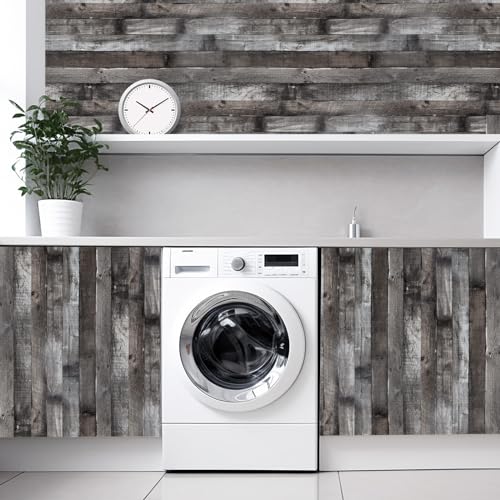 Peel and Stick Wood Wallpaper Grey/Black Vinyl 17.3"×1200" Contact Paper Self Adhesive Thick Waterproof Self Adhesive for Cabinets liveroom - color: Grey/Black, size: 17.3" x 1200"