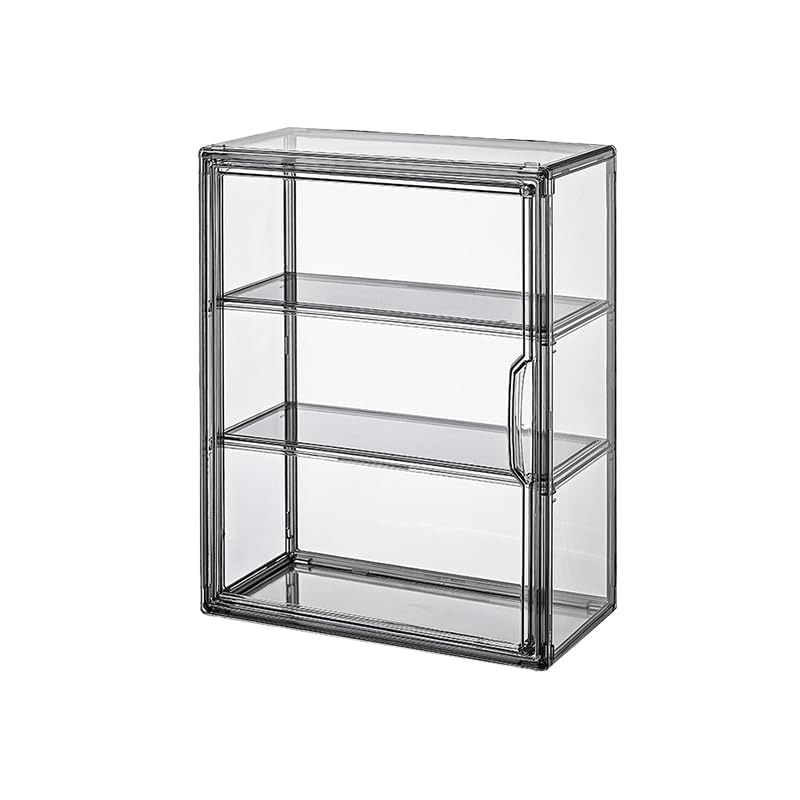 BOHOIDEE 3 Tiers Acrylic Display Case with 2 Division Boards, Acrylic Storage Organizers Box with Magnetic Door, Wall-Mounted Dustproof Showcase for Makeups, Purses, Figure