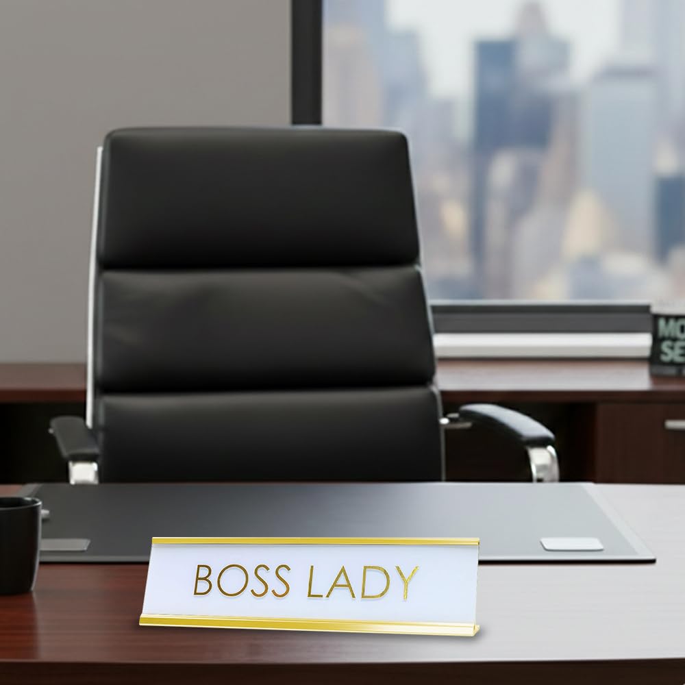 Signs ByLITA Boss Lady White Gold Novelty Desk Sign