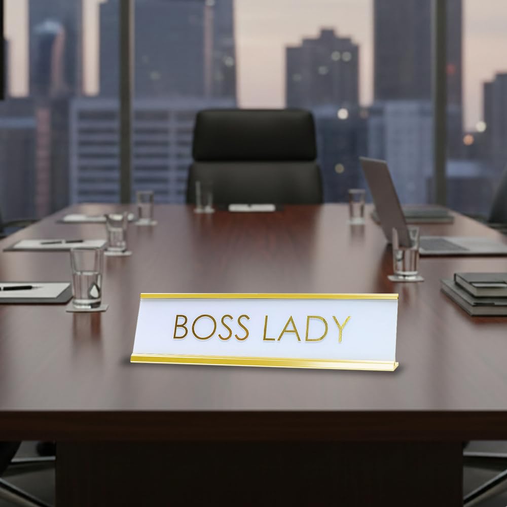 Signs ByLITA Boss Lady White Gold Novelty Desk Sign