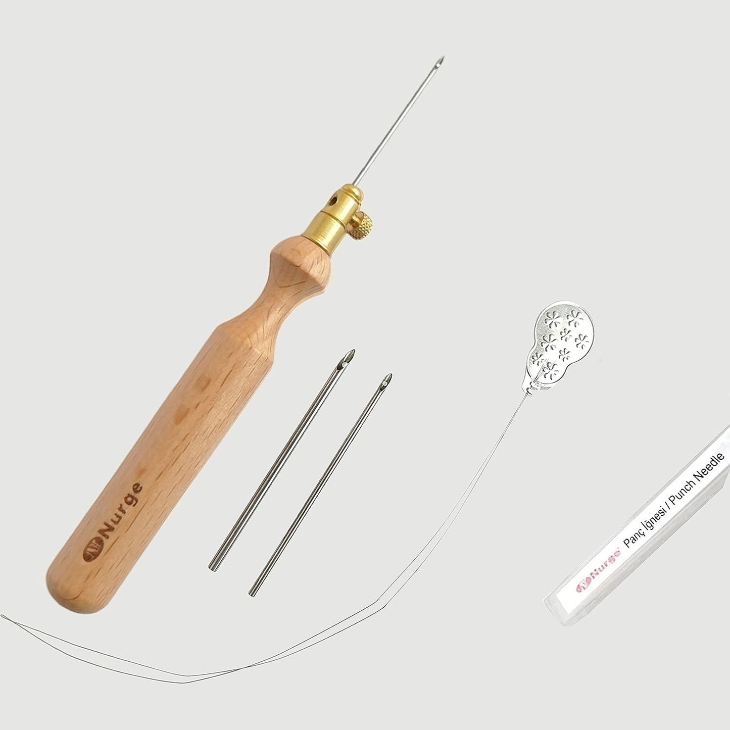 Nurge Premium Quality Punch Needle Kit, 1.2 mm - 1.6 mm - 2.2 mm Metal Tubes and Wooden Handle Punch Needle Kits for Adult Beginner, Embroidery Weaving Tools for Thread