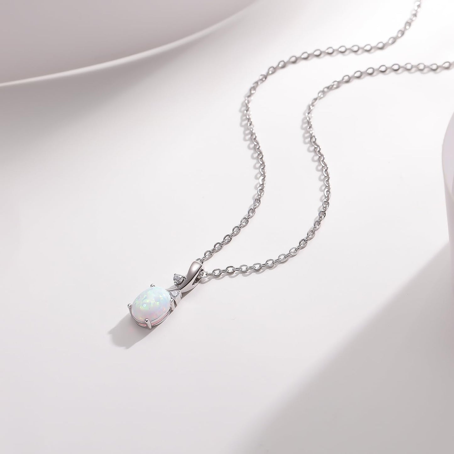 AILUOR Vintage Opal Pendant Necklace, Silver Plated Created Gemstone Oval White Opal Fashion Jewelry for Women Mother - Endless Love (Silver)