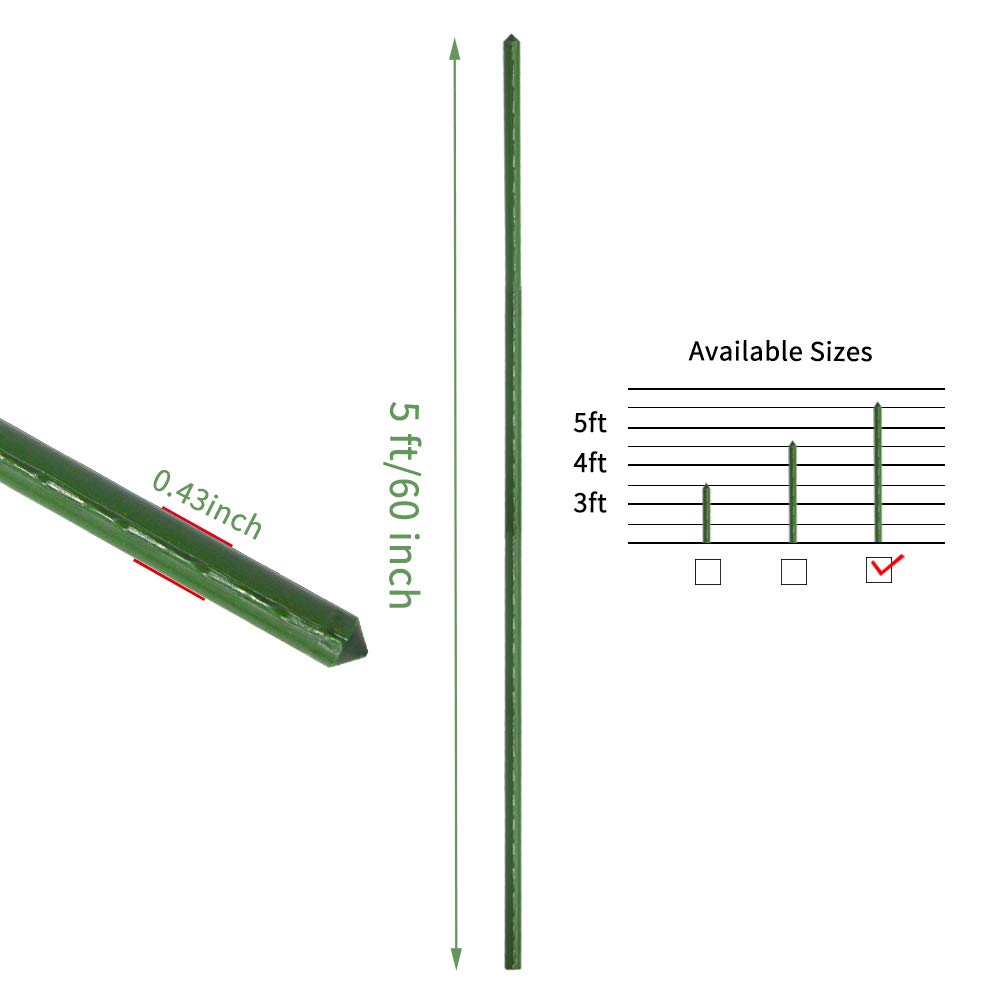 G-LEAF Garden Stakes 5 ft Plastic Coated Steel Tube Sturdy Metal Plant Sticks for Tomato,Cucumber,Bean,Tree,Pack of 25