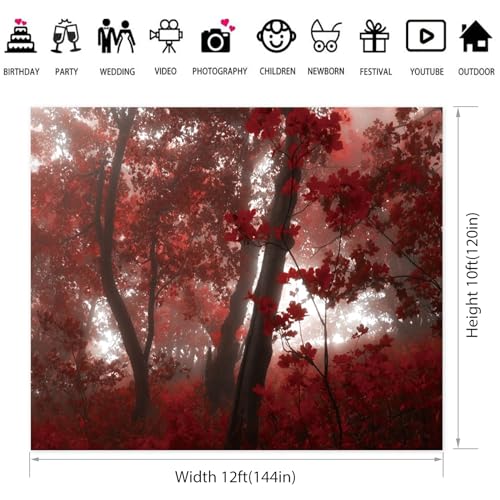 12x10ft Fall Maple Leaves Backdrop Autumn Scenery Misty Red Maple Forest Photography Background Natural Landscape Maple Trees Thanksgiving Party Kids Adults Travel Decor Banner Photo Props - size: 12x10ft