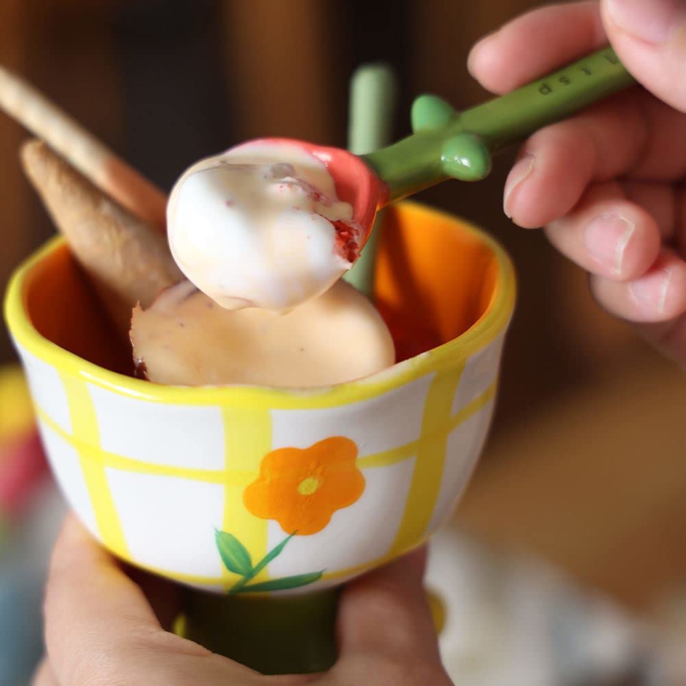 Flower Measuring Spoons Set in Pot Unique Baking Gifts Ceramic Cute Measuring Cups and Spoons with Holder for Dry Wet Ingredients Dishwasher Safe Pink
