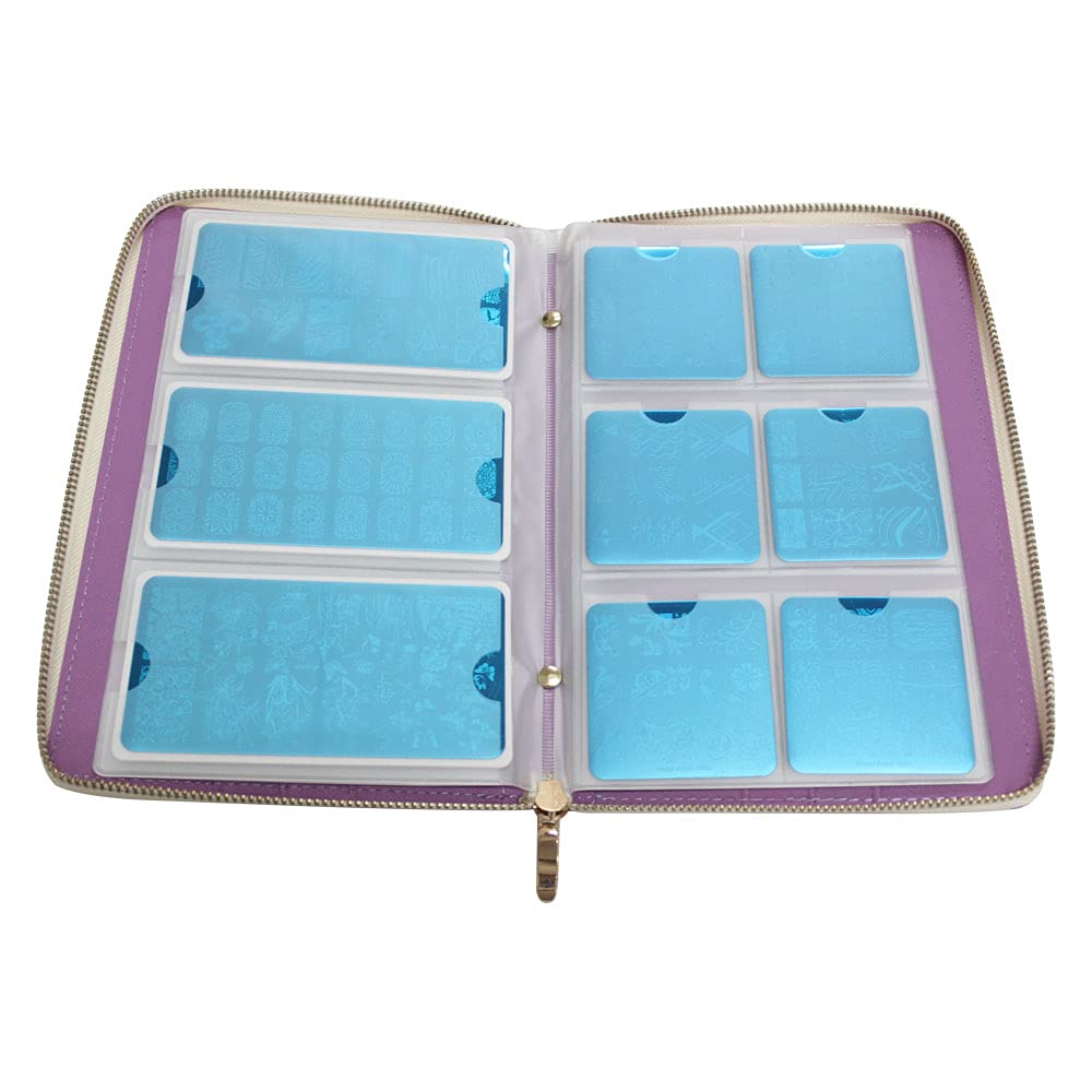 FingerAngel 72 Slots Holographic Nail Plates Holder Case Stamping Templates Organizer Square & Round Printing Molds Collection Manicure Tool Accessorie (Purple)