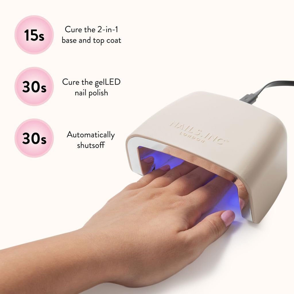 Nails Inc GelLED UV/LED Gel Nail Polish Manicure Starter Kit, Beginner Friendly, Art Manicure Salon At Home, LED Lamp, Pink Nail Polish, Manicure Tools, Primer, Base & Topcoat, Hema Free, 32 Pieces