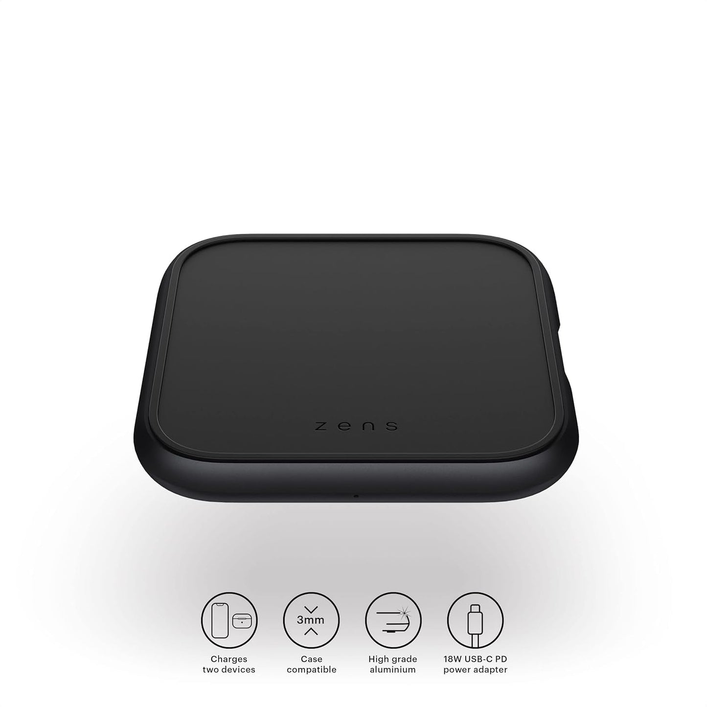 Zens Qi Certified Aluminium Wireless Charging Pad, Supports Fast Wireless Charging up to 10 Watts - Works with All Qi-Enabled Devices