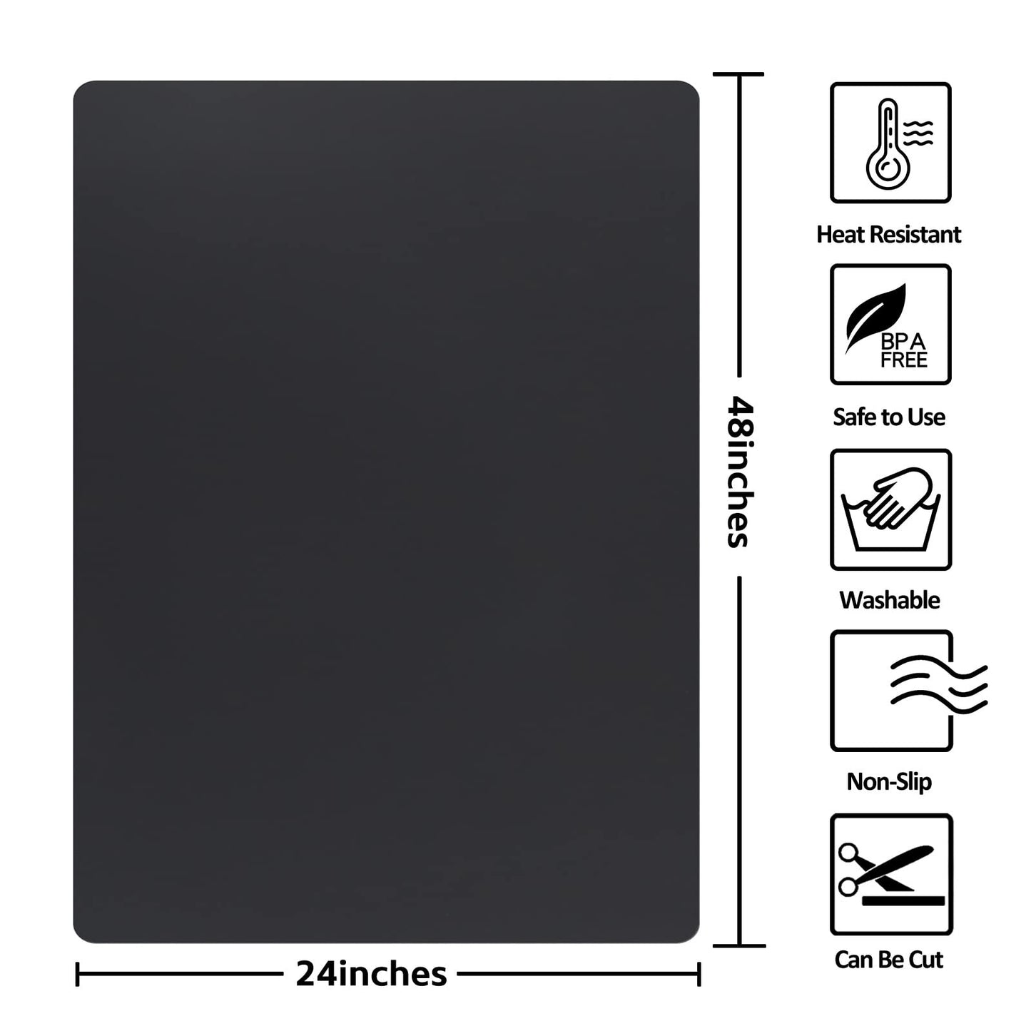 Silicone Mat Heat Resistant Mats for Countertop, Multipurpose Large Silicone Mats for Crafts Kitchen Workbench Size 48x24 inches Thick 2mm,Rolled Package,Black
