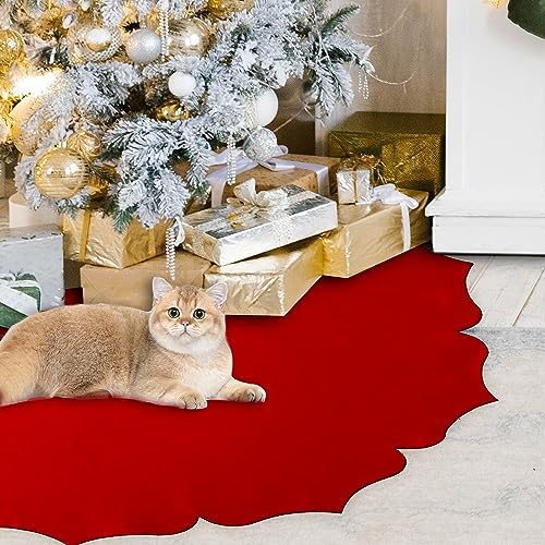 Christmas Tree Skirt,48 inch Classic Non-Woven Fabric Red Tree Skirt,for Xmas Tree and Holiday Indoor Decoration(Red, Small)