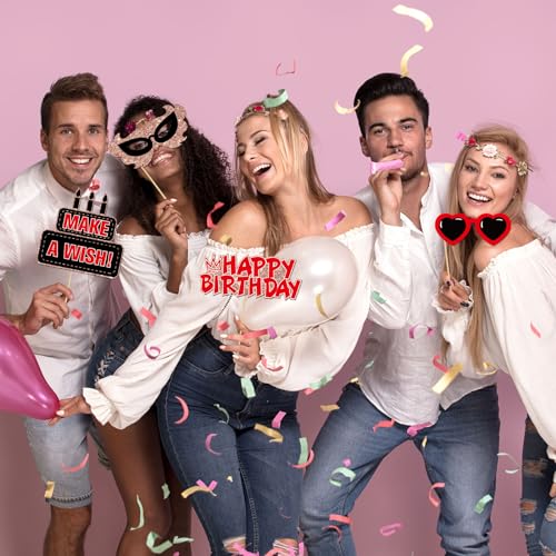Happy Birthday Photo Booth Props, Women Girls Birthday Photoshoot Funny Bday Party Photography Props Favor Centerpiece Sticks Decorations 40 PCS
