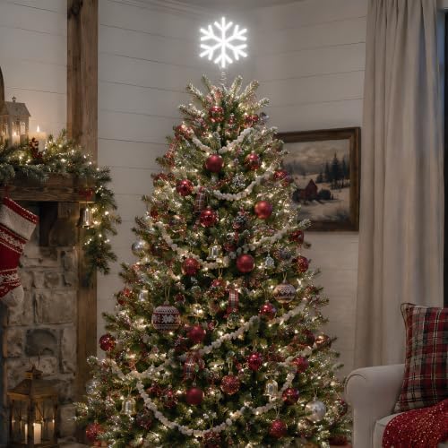 Christmas Snowflake Tree Topper Lighted, USB or Battery Operated, White