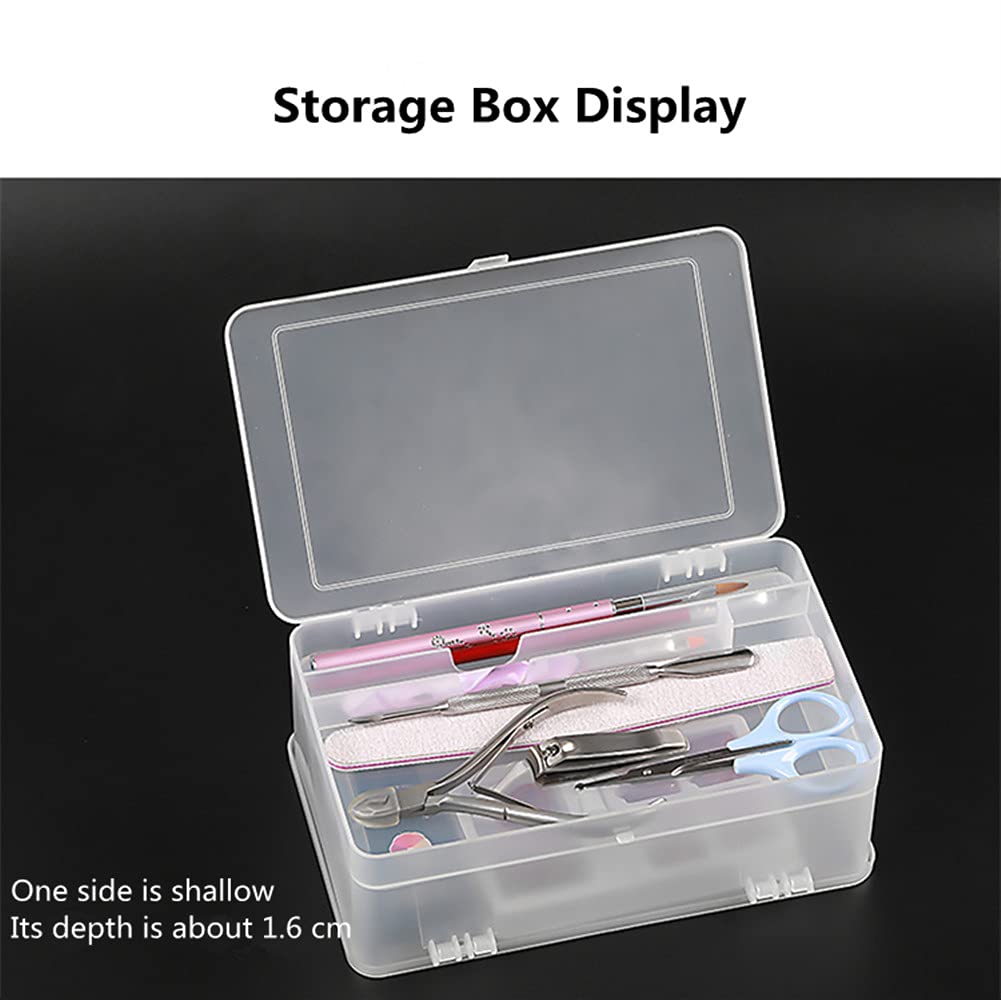 PTGMH Plastic Nail Art Tools Organizer Nail Brushes Container Case Manicure Tools Holder Double Layers Large Capacity Nail Tools Storage Box (transparent)