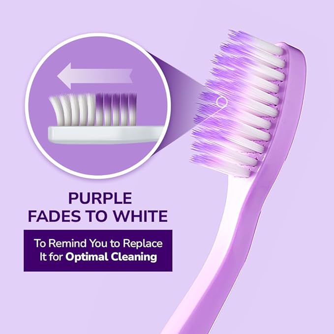 HIMALAYA PINKSALT Purple Toothbrush 4 Count - Purple Indicater Medium Toothbrushes for Adults, Plaque Remover for Teeth, Tapered Bristles Gentle on Teeth and Gum, Deep Clean Toothbrush
