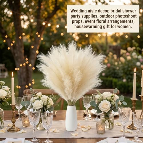 30PCS Artificial Pampas Grass Decor, 21.7" Small Faux Pampas Grass No Shedding Allergy Free, Fluffy Boho Silk Flowers for Vase Filler, Home Living Room Wedding Table Centerpieces, Beige - size: Begie