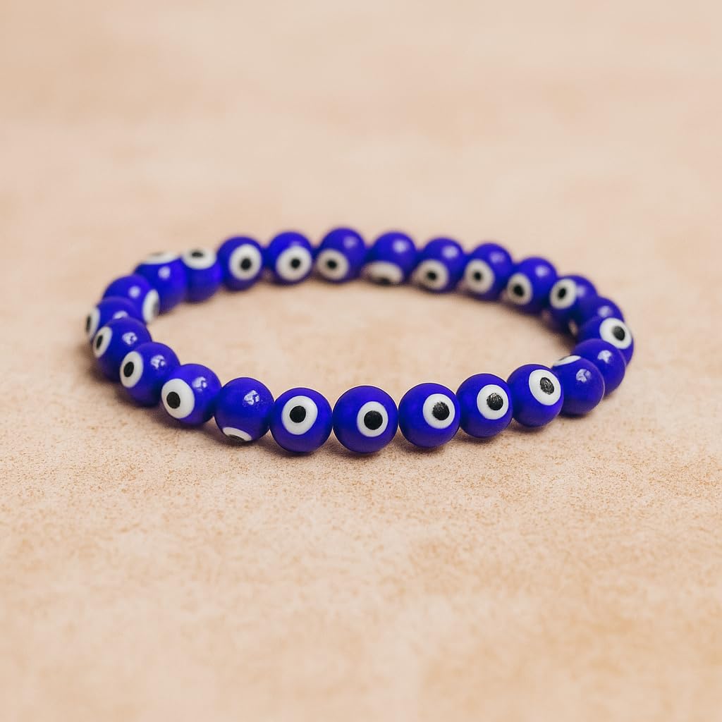 PRECIOUS PEBBLE Evil Eye Beaded Bracelet for Men & Women – Handmade Turkish Blue Eye Bracelets with Natural Stone Beads – Adjustable Size Symbolic Jewelry for Mindful Style, Gifting & Everyday Wear