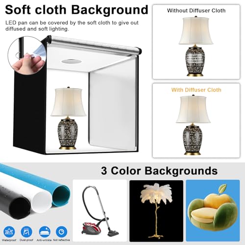 48"x48"x40" Large Photo Studio Light Box Photography, 4 Light LED Panels Dimmable Shooting Tent with 3 Color Backdrops Continuous Lighting Softbox for Bulky Items Photography - size: 48x48 in (4 LED Strips)