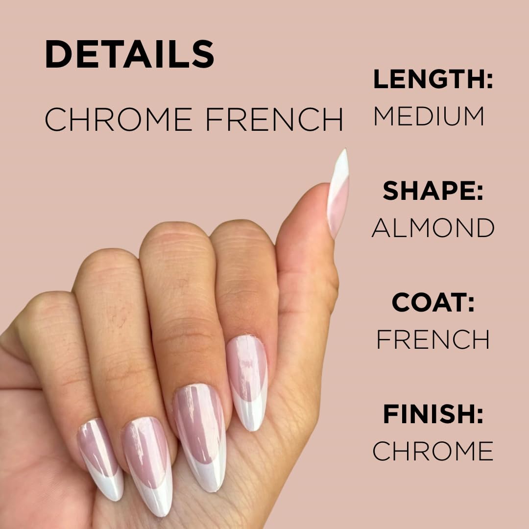 CHROME FRENCH Press-On Nails by Lavaa Beauty | Almond French Tip & Pearly Chrome Finish