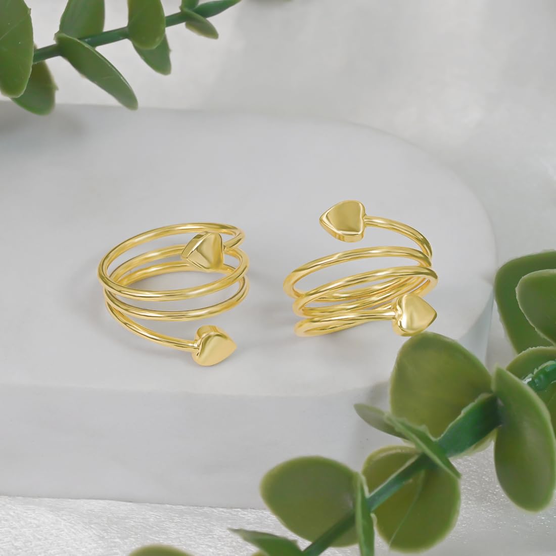Vicmag Copper Magnetic Ring for Women Ring Ladies Fingers Thumb 99.9% Solid Pure Copper Gift 2PCS Adjustable (Gold Heart)