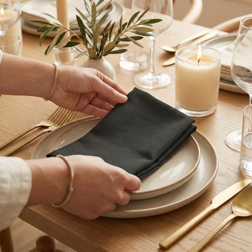ACCENTHOME Accent Home 100% Cotton Napkins, Delicate Cloth Napkins for Dinners, Parties and Weddings，18 x 18 Inch Set of 12 - Black - color: 08 - Black - Twill, size: 18"x18" - Pack of 12