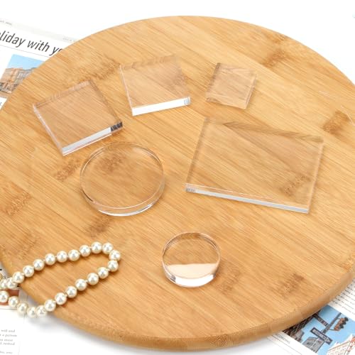 6 Pcs Clear Acrylic Blocks Wedding Flat Lay Props, Solid Acrylic Riser Styling Photography Clear Stamp Display Block Set Props Wedding, Acrylic Pedestal Crystal Blocks for Ring Geodes Crafts