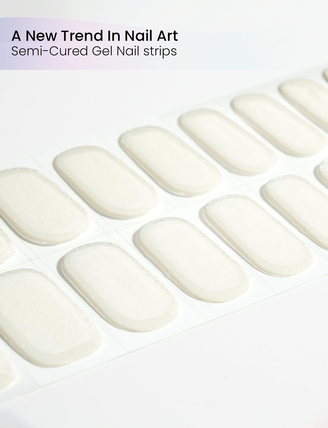 Oauee Semi Cured Gel Nail Strips | Built-In Gel Top Coat | UV Light Required | Salon Quality, Easy Application And Removal (Ivory Satin