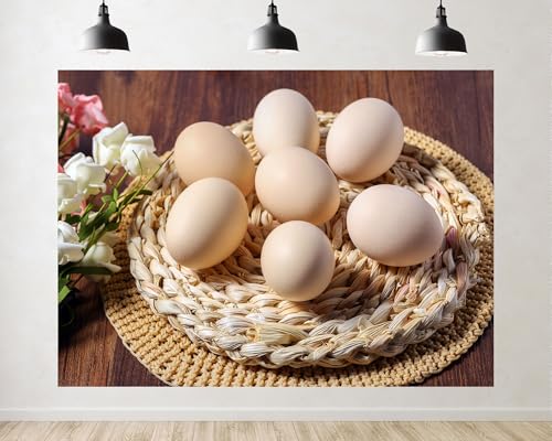 Trykid 10x10ft Natural Brown Egg Backdrop Fresh Farm Egg Still Life Photography Background Food Themed Party Decoration Tapestry Photo Booth Prop Fabric - size: 10x10ft
