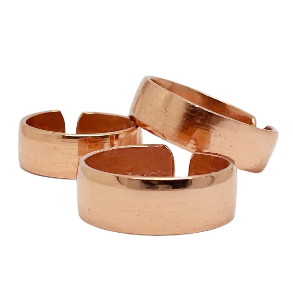 Set of 3 Hand Forged Pure Copper Rings. Made with 100% Pure Raw Untreated Copper. Helps Reduce Finger Joint Pain and Swelling. Tibetan Healing Medicine Ring Set. (Plain)